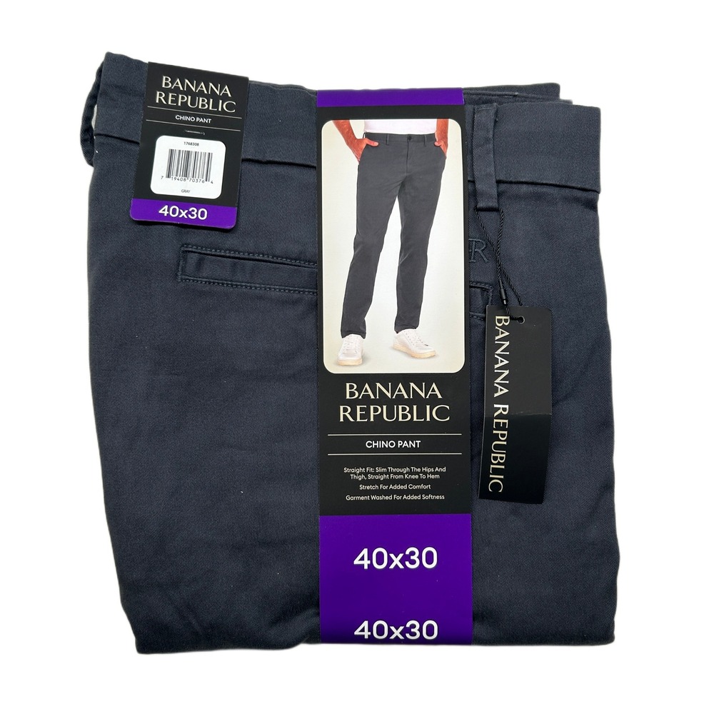 Banana Republic Chino Pants Mens 40x30 Grey‎ Straight Fit Stretch NEW